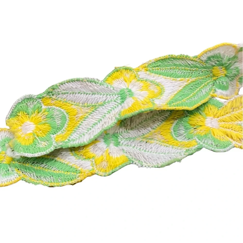Vintage 1970's 70's Mod Retro Floral Flower Yellow Green Belt Ribbon Trim Long - Picture 3 of 5